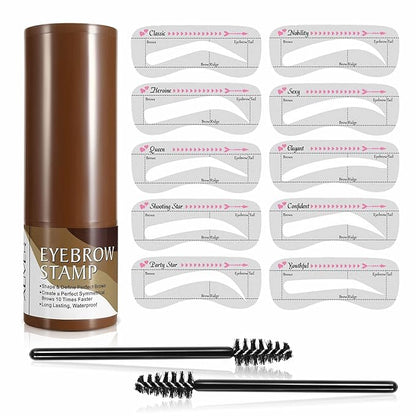 Eyebrow Stamp Stencil Kit – Waterproof Brow Stamp Shaping Kit Eyebrow Definer with 2 Eyebrow Pen Brushes and 10 Eyebrow Buildable Brow Stencils, Natural Shape Brow Powder Makeup Tool (Dark Gray)