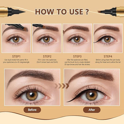 1 Pcs Microblading Eyebrow Pencil 2-in-1 Dual-ended Eyebrow Pen 4-Prong Micro-Fork Tip Applicator & Precision Brush Tip Brow Pencil Waterproof Stay on All-day Makeup for Natural Eyebrow, Light Brown