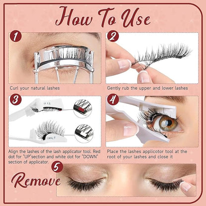 Meylora Magnetic Lashes,Meylora Magnetic Eyelashes with Applicator Reusable Eyelashes Magnet without Eyeliner Natural Look No Glue or Liner Needed for Women(Simple+Iris)