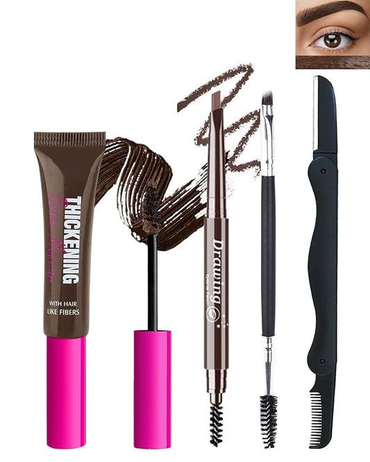 Waterproof Tinted Brow Gel Kit,1 Espresso Tinted Eyebrow Mascara Gel & 1 Eyebrow Pencil Dark Brown,Brow Filler Lift Fast Sculpt Waterproof Eyebrow Gel Glue,Eye Brow Makeup with Brow Razor & Brush-Set7