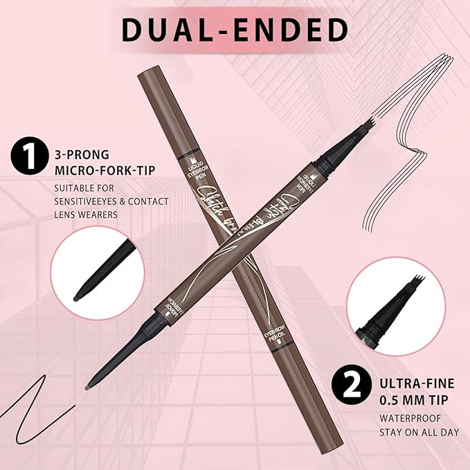 4 Tiped Microblading Eyebrow Pen 2 in 1 Waterproof Eyebrow Pencil Waterproof Eyebrow Kit Double Head Brown Eyebrows Eyebrow Microblading Pen natural Long-Lasting