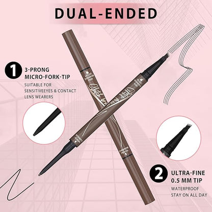 4 Tiped Microblading Eyebrow Pen 2 in 1 Waterproof Eyebrow Pencil Waterproof Eyebrow Kit Double Head Brown Eyebrows Eyebrow Microblading Pen natural Long-Lasting