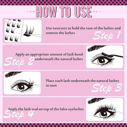 Lashes Extension Kit Lashes Clusters Individual Lashes Kit 4 Styles DIY Eyelashes Extension Kit with Lash Bond and Seal Mascara Brush Lash Applicator Eyelashes Clusters(10-16MM,132Pcs)