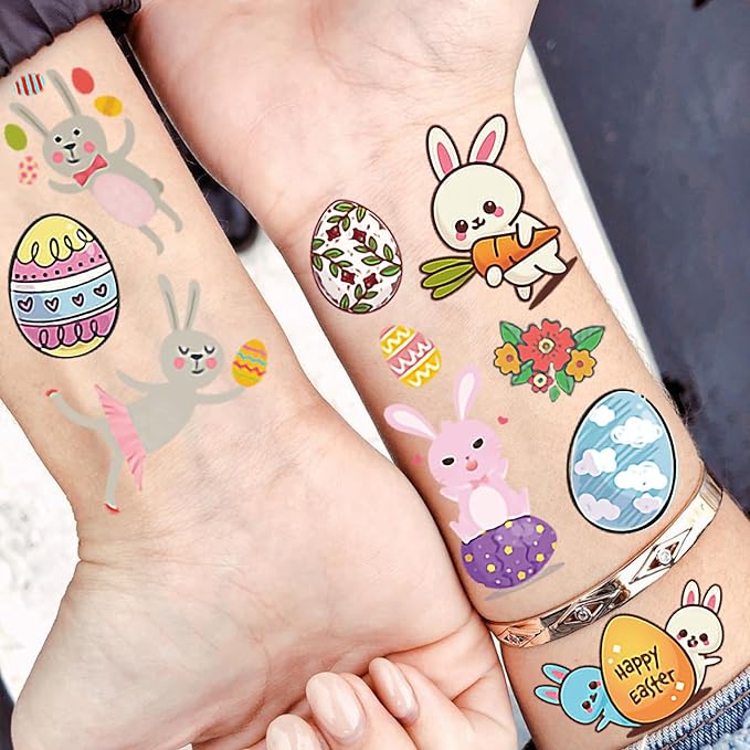 10 Sheets Happy Easter Temporary Tattoos For Kids Boys Girls Easter Basket Stuffers Party Decoration, Funny Bunny Eggs Fake Tattoo Sticker Easter Accessories Supplies Goodie Bag Fillers Children Gifts