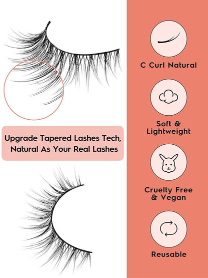 Natural Cat Eyelashes False Lashes Wispy 14mm False Eyelashes Natural Look 0.1MM Thin Band Strip Lashes Pack C Curl Fake Eyelashes Wispy Cat Eye Lashes 3D Volume Siligli Lashes 7 Pair