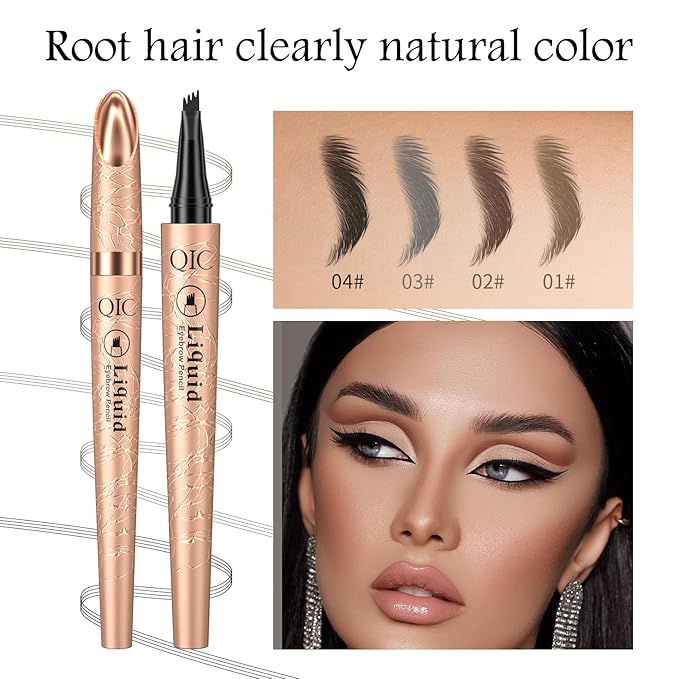 Eyebrow Pencil with 4 Tip Micro Head, Liquid Eyebrow Microblading Pen, Eyebrow Pen Micro 4 Point Brow Pen Long-Lasting Waterproof & Smudge-proof Natural Eyebrow Makeup (#1 Light Brown)