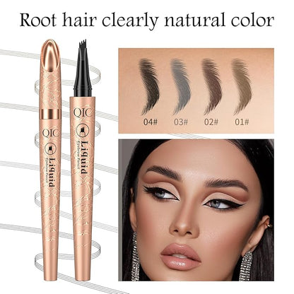 Eyebrow Pencil with 4 Tip Micro Head, Liquid Eyebrow Microblading Pen, Eyebrow Pen Micro 4 Point Brow Pen Long-Lasting Waterproof & Smudge-proof Natural Eyebrow Makeup (#1 Light Brown)