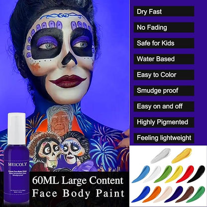MEICOLY Cream Dark Blue Face Body Paint,2.1Oz Smudge-Proof Face Paint,Water Based Washable Body Paint for Adults and Kids,Halloween SFX for Smurf Mystique Cosplay Avatar Makeup