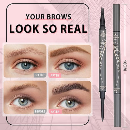 4 Tiped Microblading Eyebrow Pen 2 in 1 Waterproof Eyebrow Pencil Waterproof Eyebrow Kit Double Head Brown Eyebrows Eyebrow Microblading Pen natural Long-Lasting