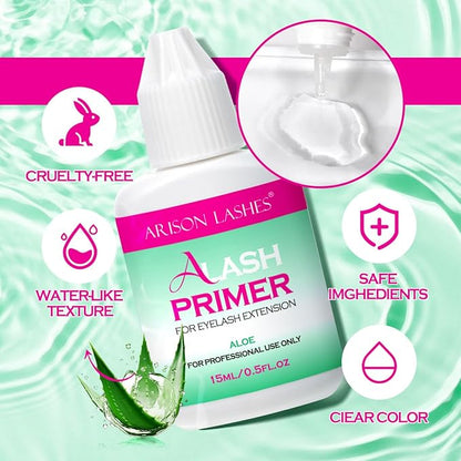 Lash Primer for Eyelash Extensions15ML Eyelash Primer Increase Lash Adhesive Bonding Power Pretreatment for Semi Permanent Lash Extension Ideal for Extend Lash Glue Retention Time(ALOE)