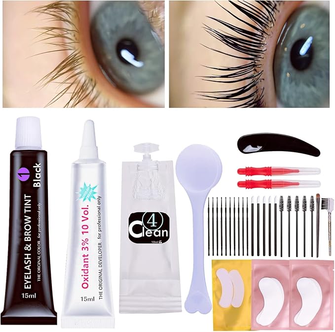 Eyelash D-y-e Kit Black at Home, Eyebrow Lash T-in-t Lasting Black Color 8 Weeks Professional Training Lash Coloring Kit Treatment Only Takes 30 Minutes(Black d-y-e kit-15ml)