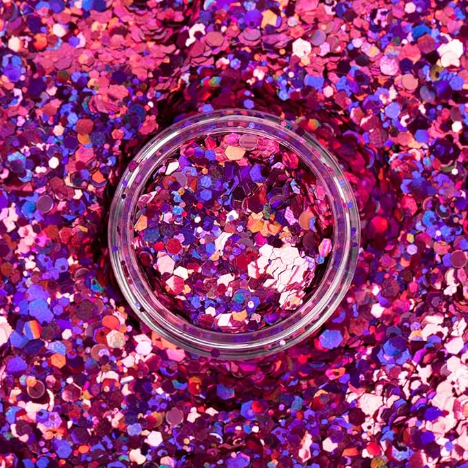 Unicorn Snot Macro Glitter - Face & Body - Cosmetic Grade Large-Particle Loose Glitter - Perfect Make-up for Festivals, Raves - Safe for Face, Easy Application & Removal - Pink (Zinnia)