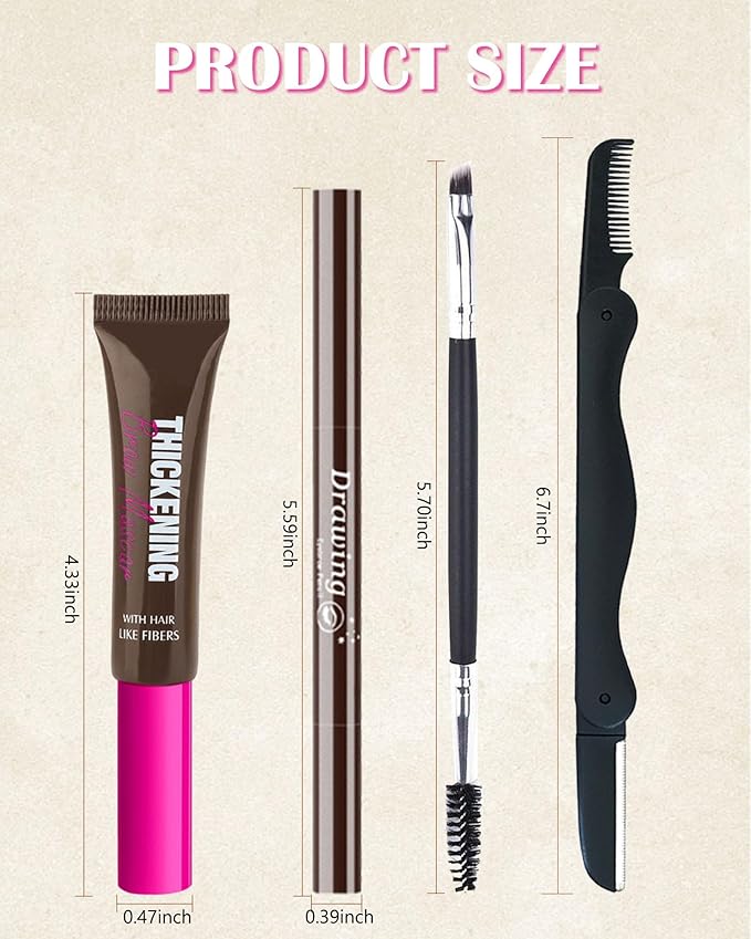 Waterproof Tinted Brow Gel Kit,1 Taupe Tinted Eyebrow Mascara Gel & 1 Eyebrow Pencil Dark Brown, Brow Filler Lift Fast Sculpt Waterproof Eyebrow Gel Glue, Eye Brow Makeup with Brow Razor & Brush-Set 1