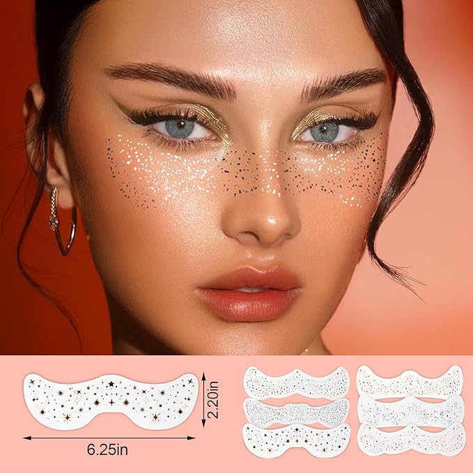 6pcs Gold Face Makeup Patches, Glitter Face Freckles,Waterproof Face Glitter Speckles Patches,Sliver Fake Freckle for Party Makeup