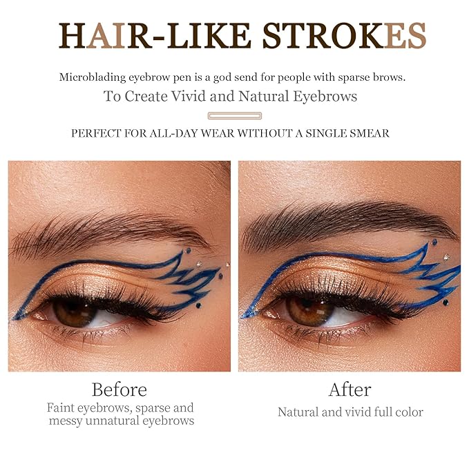 Microblading Eyebrow Pen-Upgraded Eye Brow Pencils for Women Brown with Micro-Fork Tip Applicator, Smudge-Proof and Waterproof Eyebrow Pencil for Natural Hair-Like, Last All-Day, Dark Brown