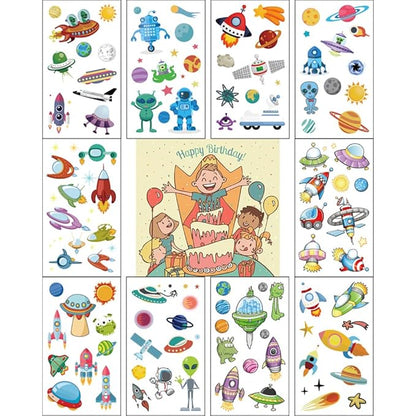 (Pack of 10 Sheets) UFO ET Spacecraft Waterproof Temporary Tattoo Stickers for Kids Boys and Girls, Party Favors Decorations