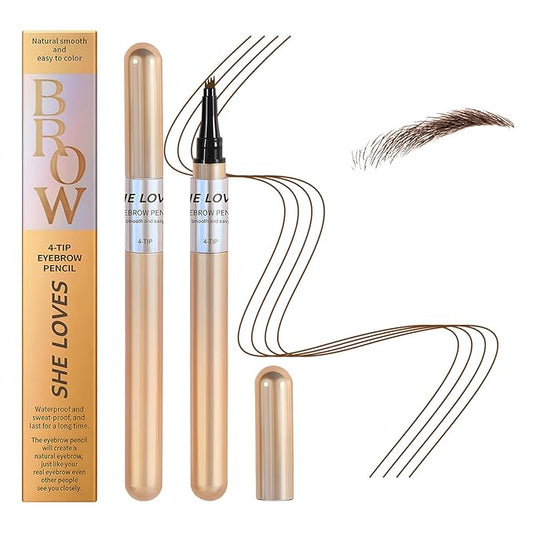 Magic Eyebrow Pencil, 2024 New 3D Microblading Waterproof Eyebrow Pencil, Natural Makeup Fine Stroke Magic Eyebrow Pencil with 4 Micro-Fork Tip for Women (Deep Coffee)