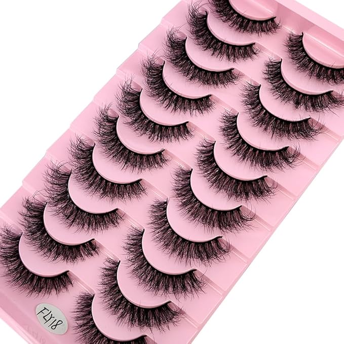 HBZGTLAD New 10 Pairs 3D Mink Lashes False Eyelashes Handmade Wispy Fluffy Long Lashes Natural Eye Makeup Tools Eye Lashes(Fly-18)