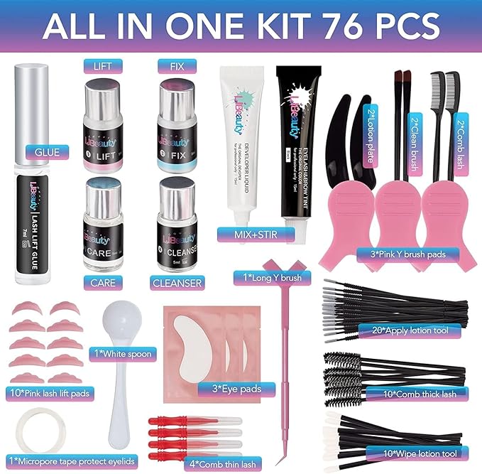 Libeauty Eyelash Lift and Color Kit Brow Lamination with Black Lash Perm Quick Lifting & Voluminous Coloring with Complete Tools DIY Use at Home & Salon Supplies