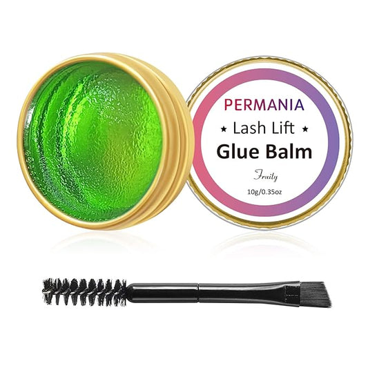 PERMANIA Lash Glue Balm, Eyelash Lifting Adhesives Strong Hold and Perfectly Shaped Eyebrows for Brow Lamination Kit, Lash Lift Balm Bright Colors & Fruity Flavours Fast Drying & Waterproof (Green)