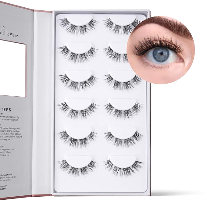 Sweetheart Doll-Eyed Lash Clusters for Women, Salon Quality At Home Eyelashes Extension Kit, 6 Lash Sets, No Lash Glue Included
