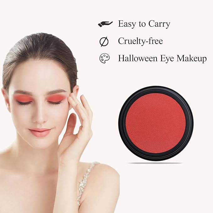 Single Red Eyeshadow, Pressed Powder Matte Eye-Shadow Palette Make-up, Blendable Long Lasting High Pigment Red Eye Makeup Halloween Eye Paint & Face Body Paint