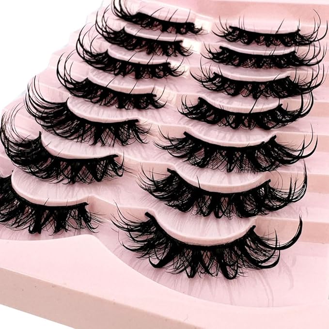 HBZGTLAD NEW 7pairs Cat eye Eyelashes 3D Natural False Lashes 5d Fluffy Soft Cross Manga Lashes Wispy Natural Eyelash Extension Makeup (DT02-8)
