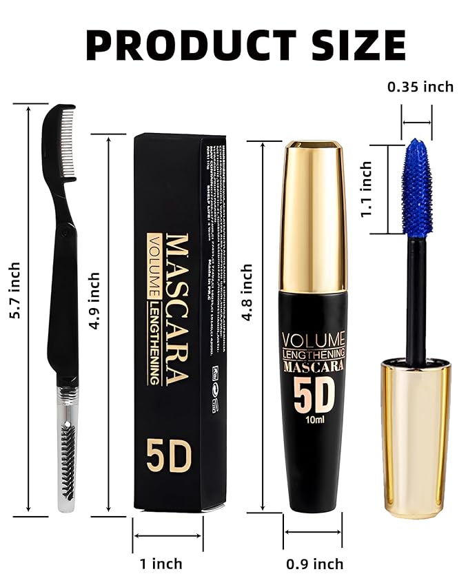 2PCS Blue Purple Waterproof Mascara for Eyelashes, 5D Silk Fiber Liquid Lash Extensions Colored Mascara with Eyelash Comb Brush, Long Lasting Volumizing and Length,Christmas Eye Makeup Gift for Women
