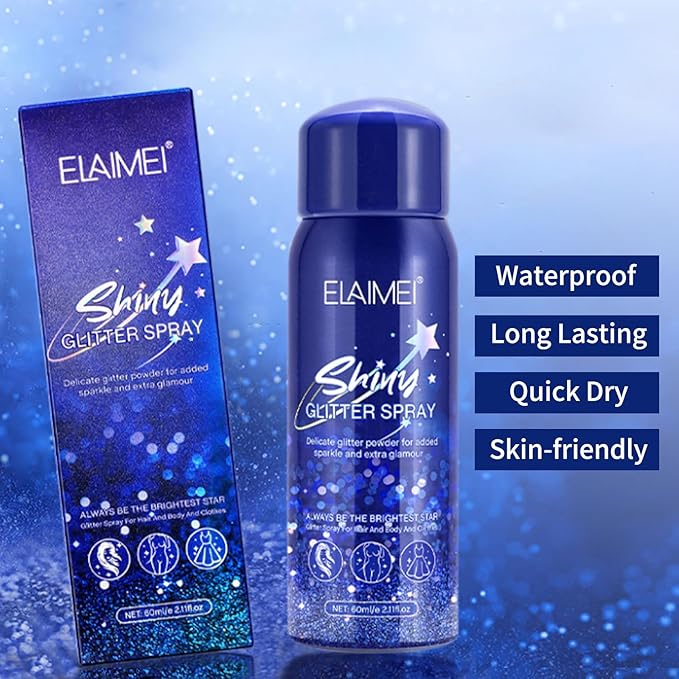 Body Glitter Spray for Hair and Clothes, Quick-Drying and Long-Lasting Shiny Spray for Stage 2.11Fl Oz