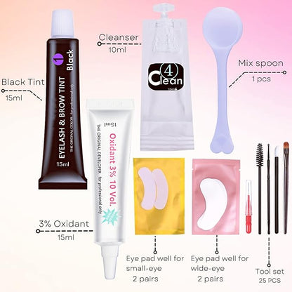 Black Lash T-i-n-t Kit, Keratin Black Eyelash D-y-e and Eyebrow T-i n t, 6 Week Voluminous Brow T-int, T-inting Look For Lash Perm/Lift/Lamination Treatment (Black)