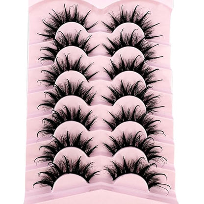 HBZGTLAD NEW 7pairs Cat eye Eyelashes 3D Natural False Lashes 5d Fluffy Soft Cross Manga Lashes Wispy Natural Eyelash Extension Makeup (DT02-5)