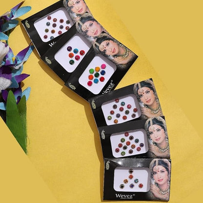 Pack of 6 Multi Color Long Rhinestone Body Glitters Reusable Bindi