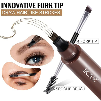 3D Microblading Eyebrow Pencil, 2024 New Waterproof Microblading Eyebrow Pencil Contouring Pen with 4 Fork Tip & Spoolie Brush, Precise Brush-Tip Create Natural Hair-Like Brows (#2 Dark Brown)