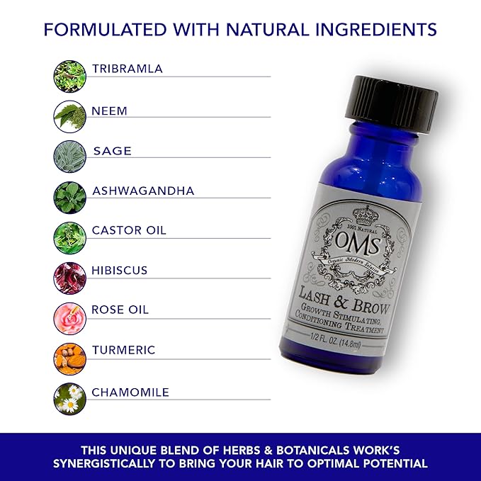 OMS Natural Eyelash Growth Serum - Premium Eyelash Enhancing Formula with Castor Oil & Batana Oil Organic - Thicker, Longer Lashes and Eyebrows in 5 Weeks, 8-12 Month Supply - Made in USA (15ml)