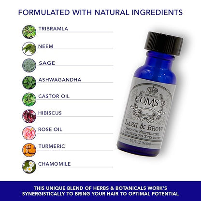 OMS Natural Eyelash Growth Serum - Premium Eyelash Enhancing Formula with Castor Oil & Batana Oil Organic - Thicker, Longer Lashes and Eyebrows in 5 Weeks, 8-12 Month Supply - Made in USA (15ml)