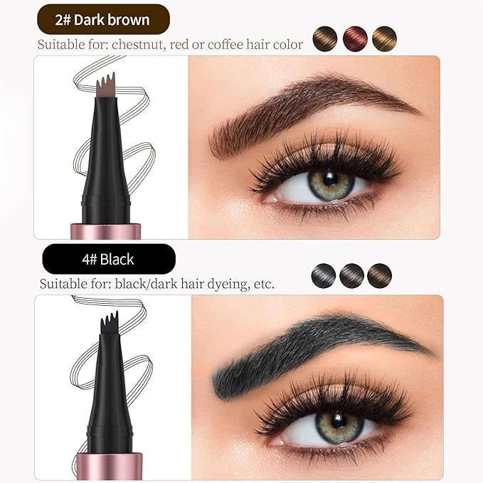 2024 New Eyebrow Microblading Pen, New 3D Waterproof Microblading Eyebrow Pencil Contouring Pen, 4-Tipped Precise Brow Pen, Long-Lasting Natural Fine Stroke Eyebrow Pen (a-black)
