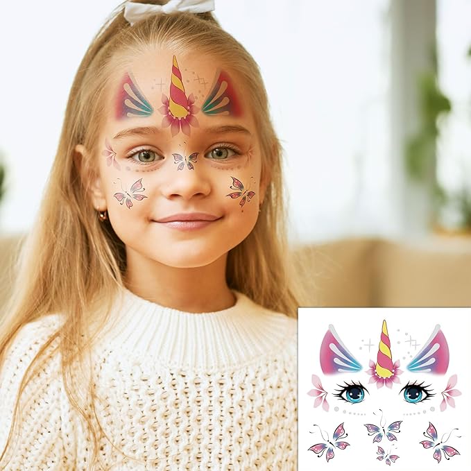 EMOME Face Tattoos for Kids - 48 Sheets Party Pack, Face Paint Tattoos Makeup for Boys and Girls Birthday Party Supplies Games, Face Tattoo Stickers for Kids Party Favors Goodie Bag Stuffers