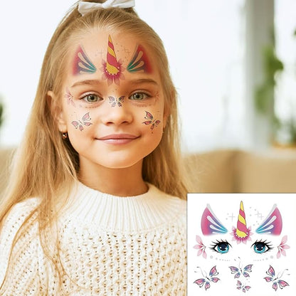 EMOME Face Tattoos for Kids - 48 Sheets Party Pack, Face Paint Tattoos Makeup for Boys and Girls Birthday Party Supplies Games, Face Tattoo Stickers for Kids Party Favors Goodie Bag Stuffers