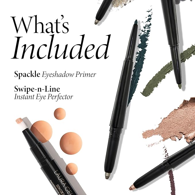 LAURA GELLER NEW YORK Waterproof Eye Spackle Eyeshadow Primer + Swipe-n-Line Dual-Ended Eyeshadow and Eyeliner Stick, Earthy (Taupe-Green/Warm Green)