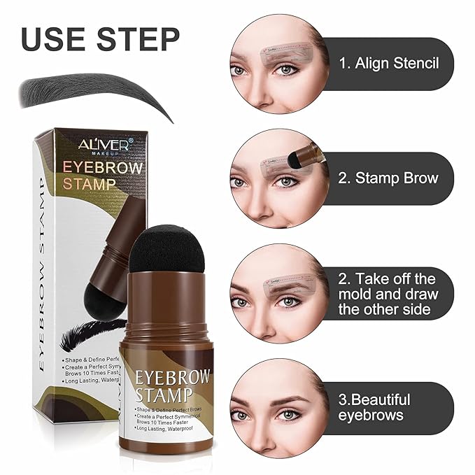 Eyebrow Stamp Stencil Kit – Waterproof Brow Stamp Shaping Kit Eyebrow Definer with 2 Eyebrow Pen Brushes and 10 Eyebrow Buildable Brow Stencils, Natural Shape Brow Powder Makeup Tool (Dark Gray)