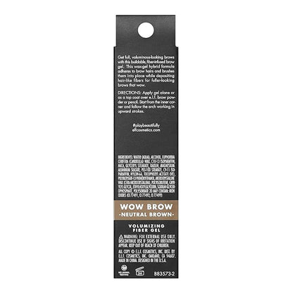 e.l.f., Wow Brow Gel, Volumizing, Buildable, Wax-Gel Hybrid, Creates Full, Voluminous-Looking Brows, Locks Brow Hairs In Place, Neutral Brown, Fiber-Infused, 0.12 Oz