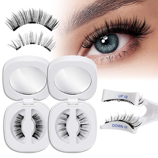 QUEWEL 2 Pairs Magnetic Eyelashes, Reusable No Glue Needed Magnetic Eyelashes Kit with Applicator Lash Clusters Kit without Eyeliner Easy to Wear and Remove (G-YC-C+F01)