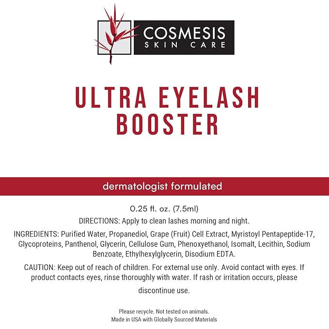 Ultra Eyelash Booster: Stimulates Growth & Thickness | Natural Peptides & Plant Stem Cells | 72% Increase in 6 Weeks | 0.25 oz