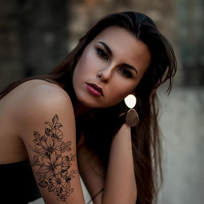Flower Temporary Tattoos for Womens Arm Neck Leg, Multi-Colored Body Art Fake Tattoos For Adults Girl, Realistic Tattoos Half Sleeve Temporary Tattoos