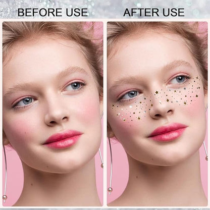 6pcs Gold Face Makeup Patches, Glitter Face Freckles,Waterproof Face Glitter Speckles Patches,Sliver Fake Freckle for Party Makeup
