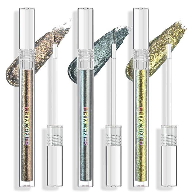 Multichrome Liquid Eyeshadow Set,3 Colors Multi-Dimensional Eye Liner Makeup,High Pigment Waterproof Metallic Eyeshadow,Ultre Fine Tip Glitter Eyeshadow (07 bronzer+08 armor+09 gold)