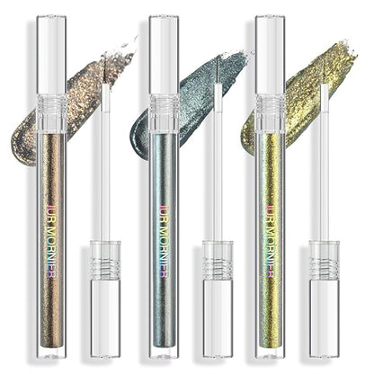 Multichrome Liquid Eyeshadow Set,3 Colors Multi-Dimensional Eye Liner Makeup,High Pigment Waterproof Metallic Eyeshadow,Ultre Fine Tip Glitter Eyeshadow (07 bronzer+08 armor+09 gold)