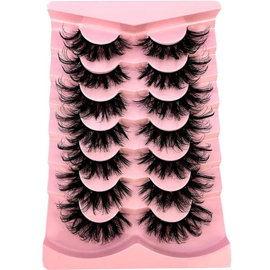 HBZGTLAD NEW 7pairs Cat eye Eyelashes 3D Natural False Lashes 5d Fluffy Soft Cross Manga Lashes Wispy Natural Eyelash Extension Makeup (108)