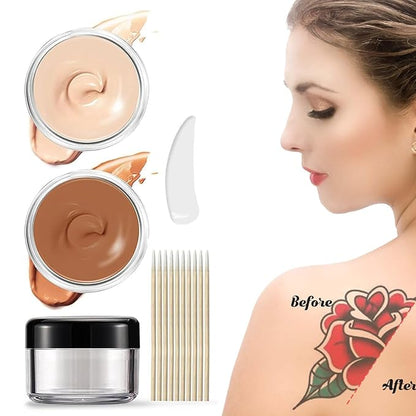 Tattoo Cover Up Makeup, Full Coverage Concealer Cream, Waterproof & Sweatproof Concealer for Scars, Vitiligo, Dark Spots – Long-Lasting, Natural Finish for Body & Legs (2 Colors)