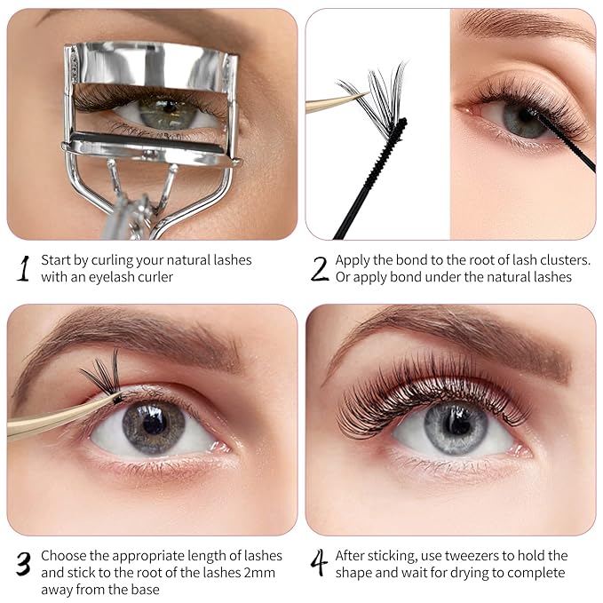 Individual Lash Glue Black Lash Bond DIY Lash Extension Glue Waterproof Cluster Lash Glue Long Lasting 48-72 Hours Eyelash Glue with Mascara Wand Eyelash Extension Glue